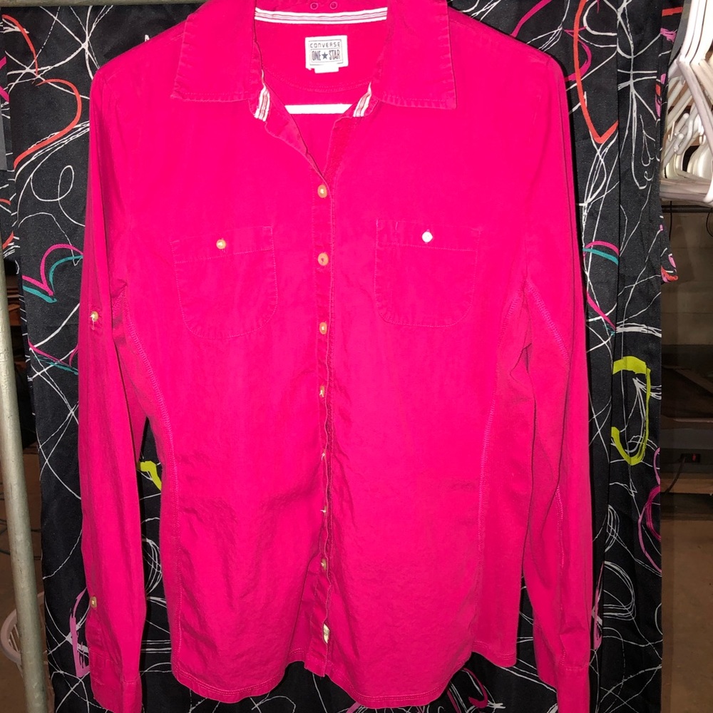 Pink button down Converse Large long sleeve shirt